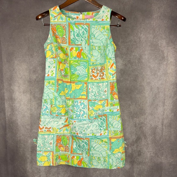 Lilly Pulitzer Dresses & Skirts - Lilly Pulitzer Shift Dress Cotton Sea Life Tropical Print Size 2 Green Multi